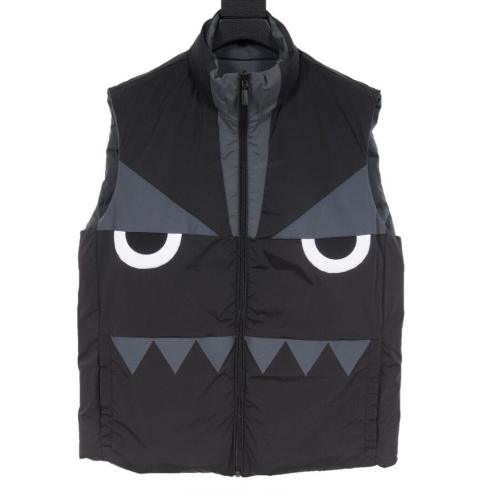 Fendi Mens Monster Vest Size 50 Large Grey Reversible Sleeveless Puffer Jacket